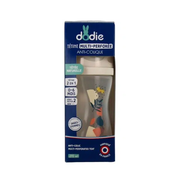 DODIE BIBERON MULT PERFORE 270ML BLEU 0+ M TETINE BIOMIMETISME D2  12712