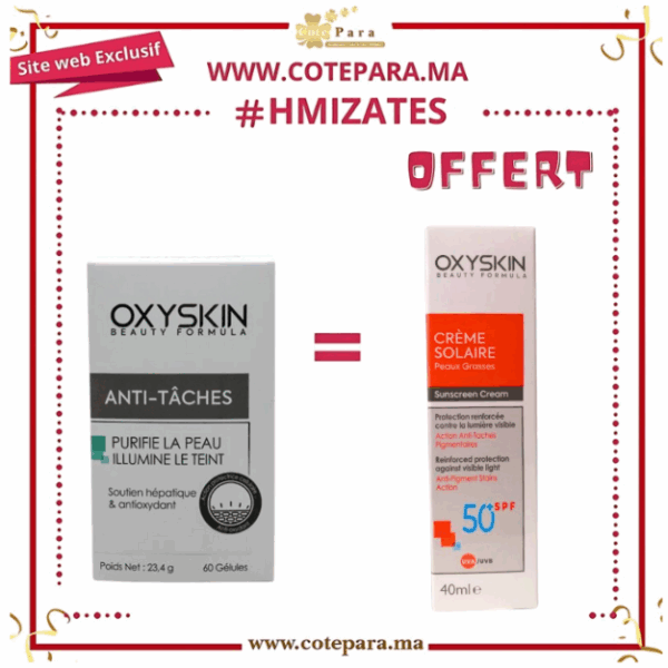 OXYSKIN ANTI TACHES 60 GELULES +OXYSKIN ECRAN SPF50+ 40ML OFFERT
