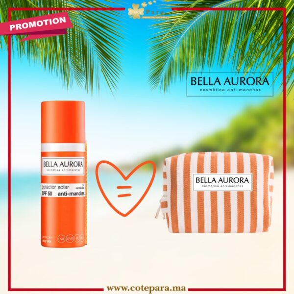 BELLA AURORA GEL CREME SOLAIRE ANTI TACHE SPF50 PMG 50ML+TROUSSE COTON RAYEE OFFERTE