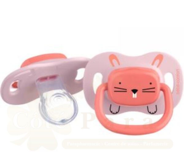BEBE CONFORT 2 SUCETTES REVERSIBLE ANIMALS ROSE 6-18 SILICONE  REF 3104202050