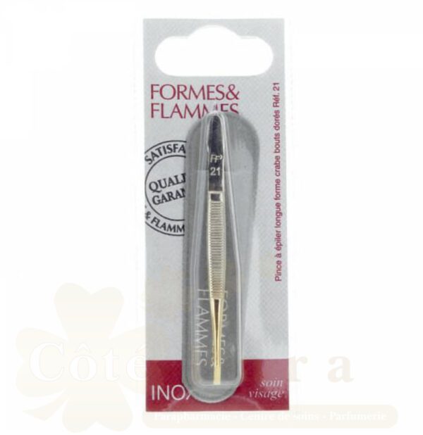 FORMES&FLAMMES PINCE A EPILER LONGUE FORME CRABE BOUTS DORÉ REF 21